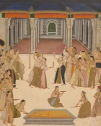 Der Kaiser Jahangir feiert das Holi-Fest mit den Damen des Zenana